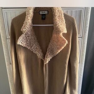 Cozy Tan Cardigan with Fuzzy Collar